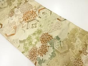 アンティーク　鶴に松梅・菊模様織出し名古屋帯（材料）